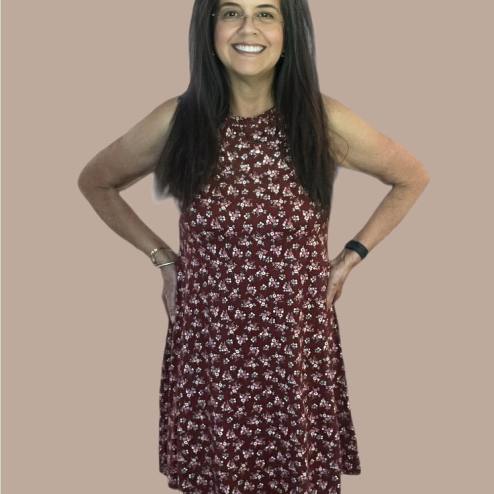 Floral Sleeveless Dress - Burgundy